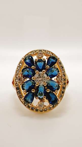 22kt Gold Plated Blue Sapphire & Gemstone Cocktail Ring