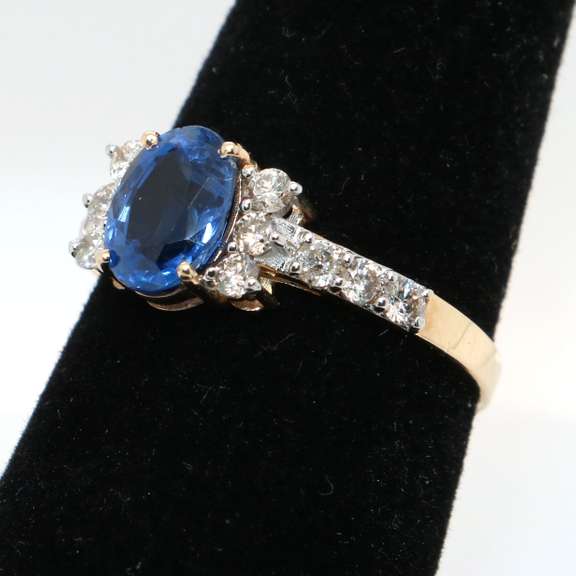 Deep Blue Sapphire and Diamond 14kt Ring