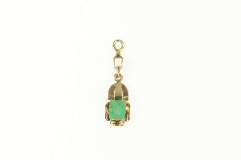 Gold Filled Victorian Ornate Natural Emerald Drop Pendant