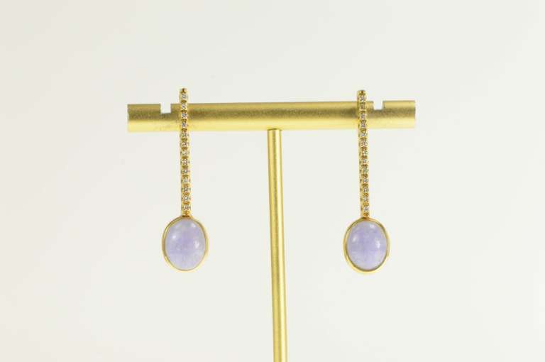 18K Yellow Gold Lilac Jade Diamond Bar Drop Dangle Statement Earrings