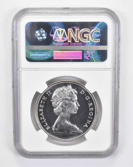 PL65 1966 Canada Silver Dollar Large Beads NGC