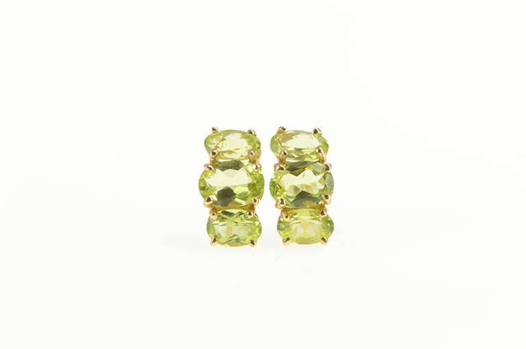 14K Yellow Gold Oval Curved Peridot Cluster Stud Earrings