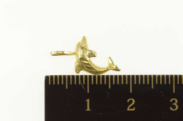 14K Yellow Gold Mini Diamond Cut Jumping Dolphin Animal Charm/Pendant