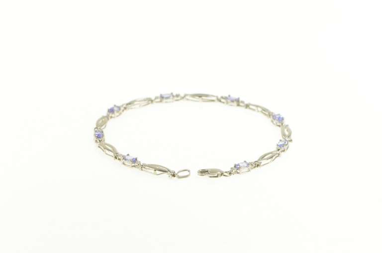 10K White Gold Oval Tanzanite Diamond Accent Loop Tennis Bracelet