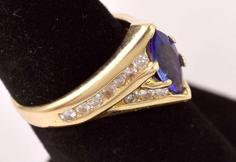 Precious Purple Crystal and Diamond Ring in 14K Yellow Gold
