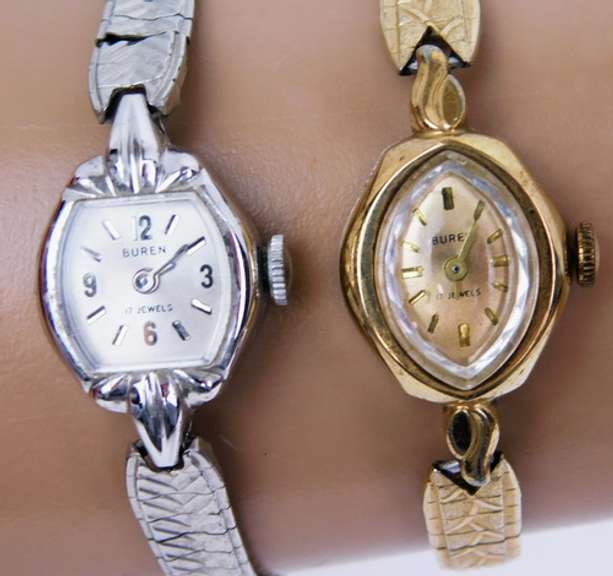 2 Ladies Vintage Buren 17 Jewels Watches, Runs