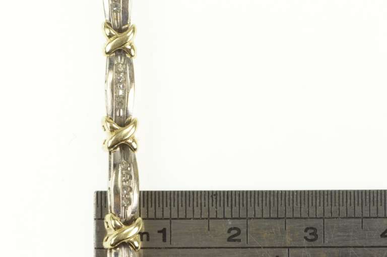10K Yellow Gold 0.30 Ctw Diamond Two Tone X Link Tennis Bracelet