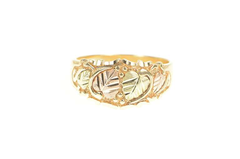 10K Yellow Gold Black Hills Leaf Wavy Statement Band Ring