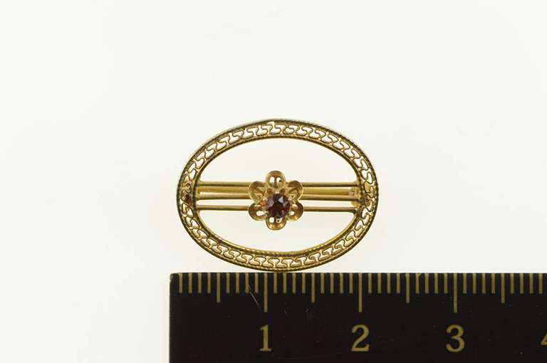 10K Yellow Gold Retro Ornate 1960's Syn. Ruby Statement Pin/Brooch