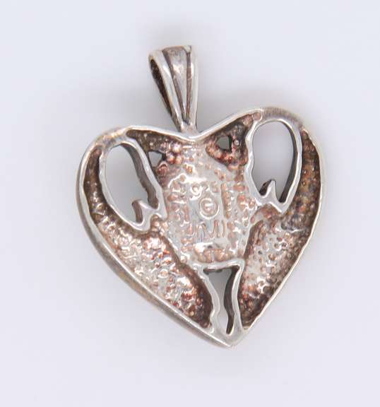 Vintage Sterling Silver Turquoise Heart Shaped Dolphin Pendant