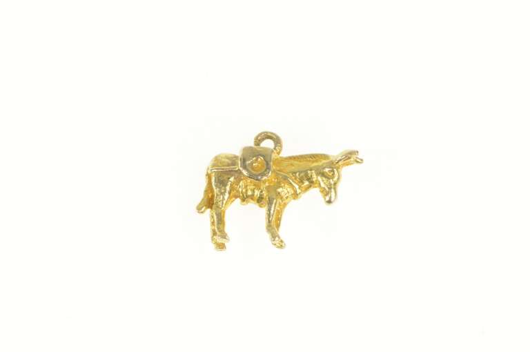 10K Yellow Gold 3D Pack Mule Donkey Saddle Bag Animal Charm/Pendant