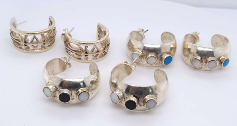 Lot of 3 Vintage Sterling Silver Hoop Earrings