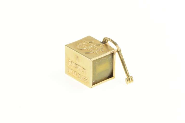 14K Yellow Gold Emergency Money Cash Dollar Bill Hammer Charm/Pendant