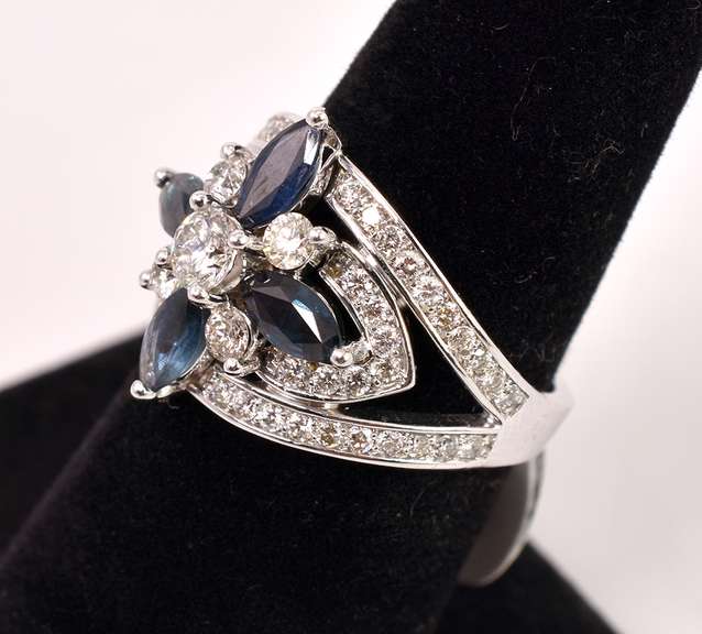 Ravishing Diamond and Sapphire Ring in 14K White Gold