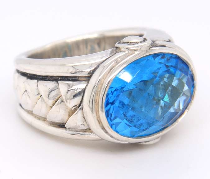 Sterling Silver Scott Kay oval Blue Topaz Ring