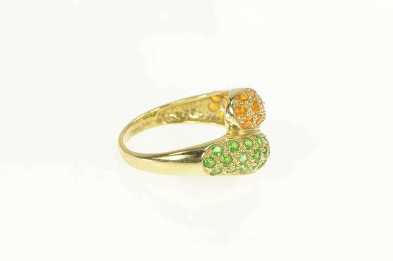 14K Yellow Gold Pave Domed Citrine Peridot Bypass Statement Ring