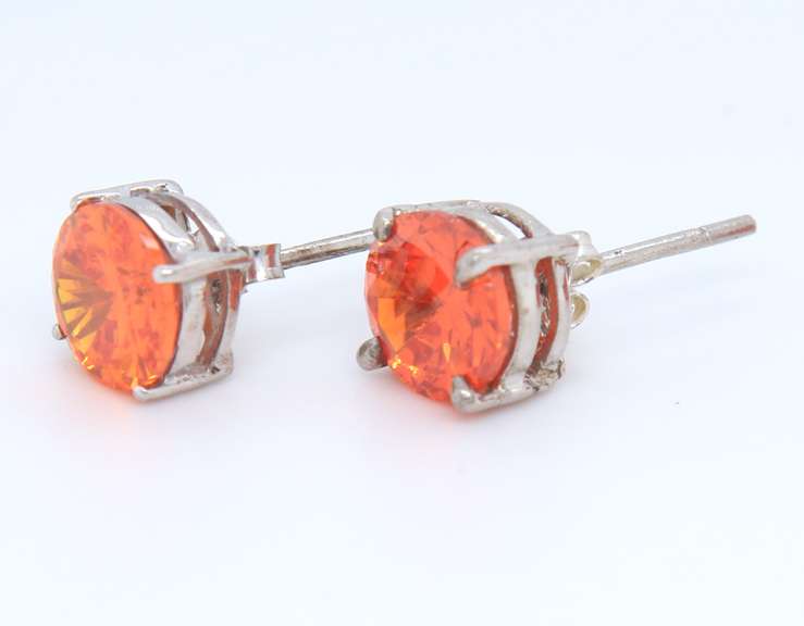 Group Lot of 4 Cubic Zirconia 925 Sterling Silver Stud Earrings