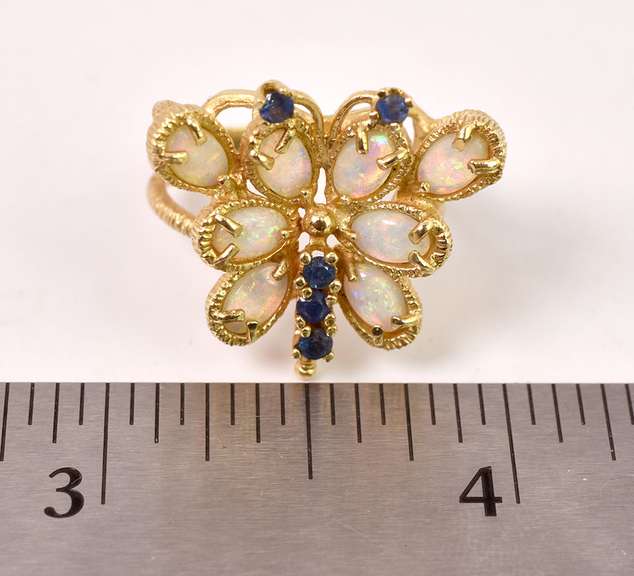 Sensational Sapphire and Opal Butterfly Ring in 14K Yellow Gold