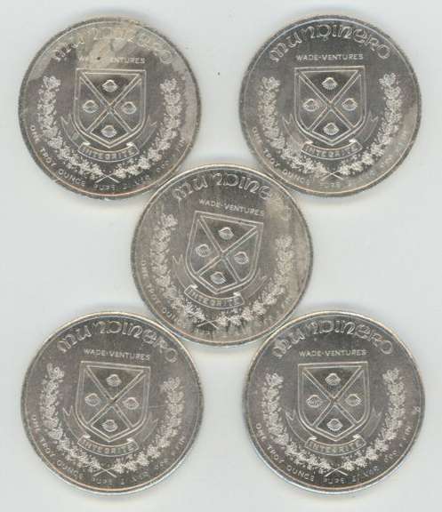 5 1973 World Trade One Mondinero .999 1 Troy oz Silver coins