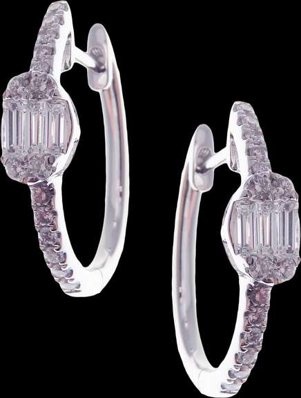 Imperial Centerpiece Baguette Diamond 18k White Gold Earrings