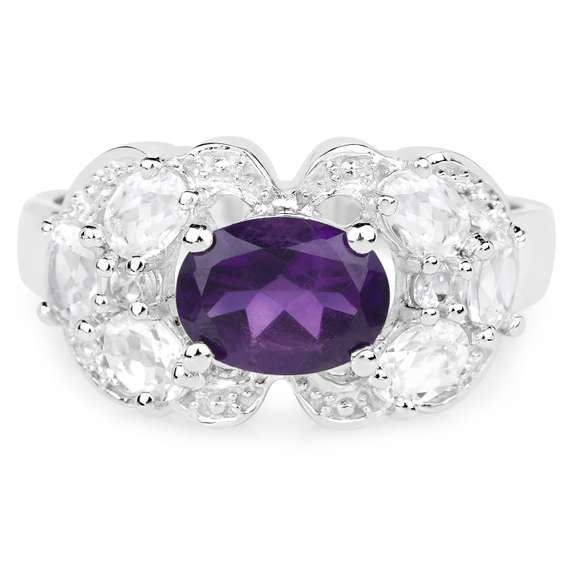 Plated Rhodium 1.15ct Amethyst and White Zircon Ring