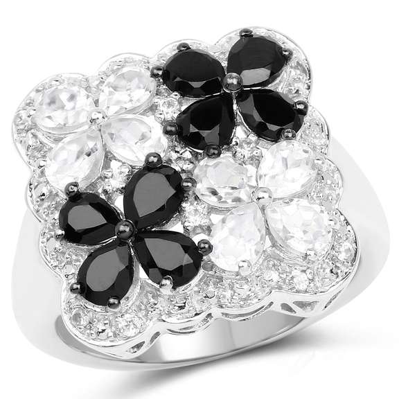 Plated Rhodium 1.36ctw Black Spinel and White Topaz Ring