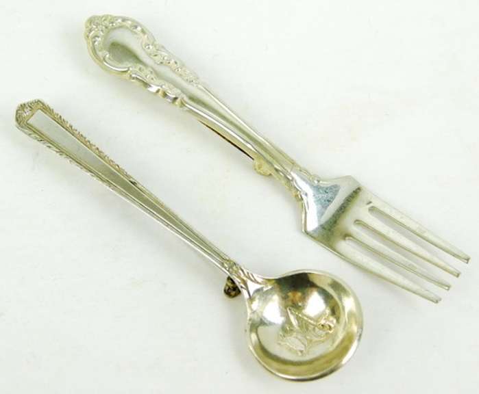 Vintage Sterling Spoon & Fork Miniature Pins