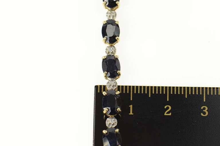 10K Yellow Gold Oval Sapphire Diamond Classic Tennis Bracelet