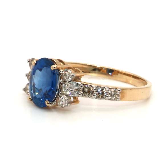 Deep Blue Sapphire and Diamond 14kt Ring