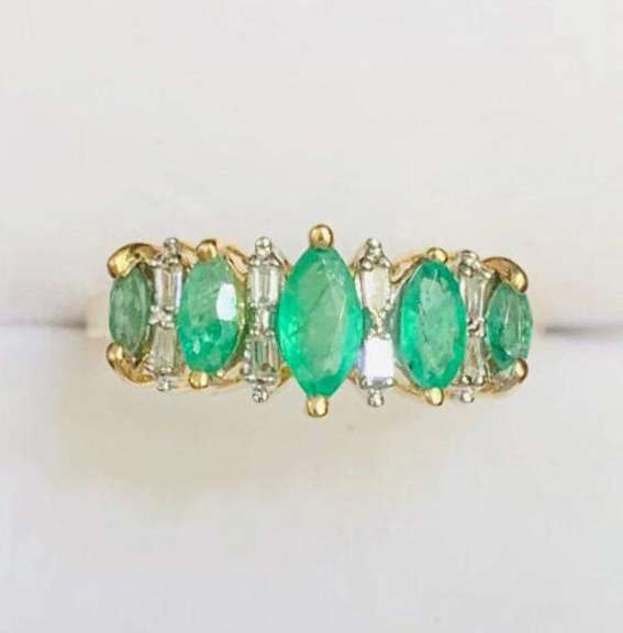 10kt Yellow Gold, Emerald, & Diamond Ring