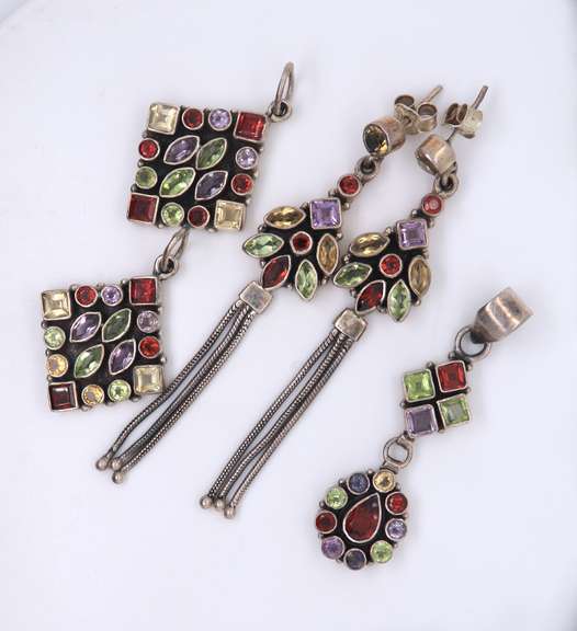 Group Lot of Vintage Sterling Silver Gemstone Dangle Earrings and Pendants