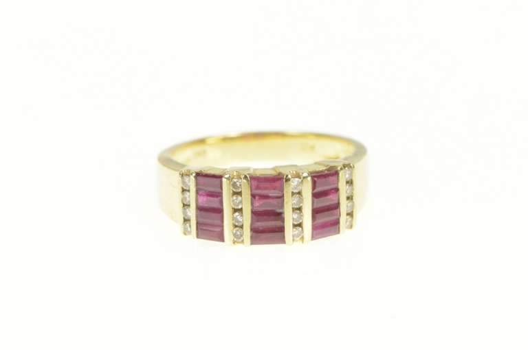 14K Yellow Gold 1.76 Ctw Baguette Ruby Diamond Statement Band Ring