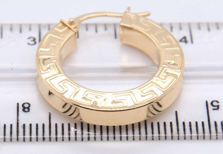 Nice Yellow Gold Greek Key Hoop Earrings