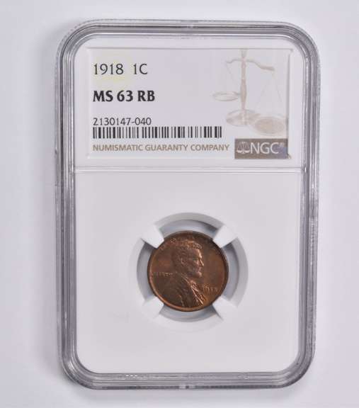 MS63 RB 1918 Lincoln Wheat Cent NGC
