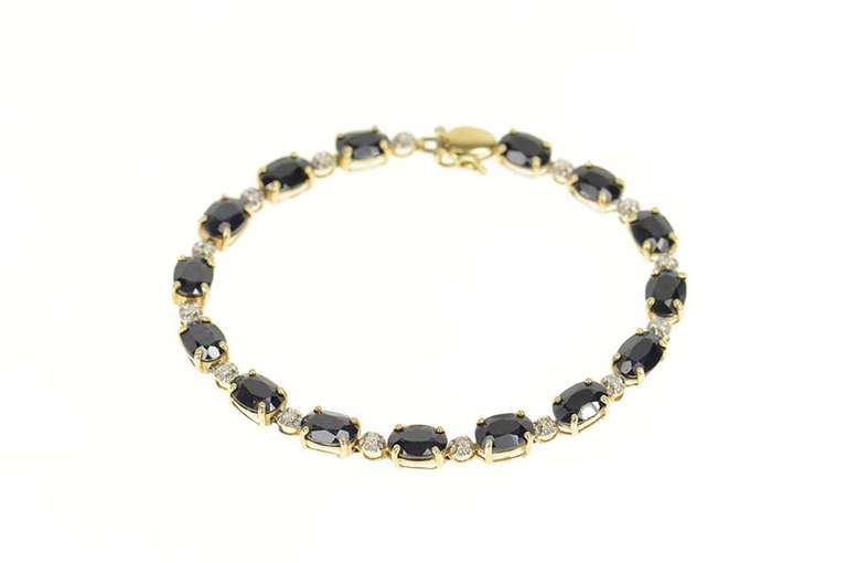 10K Yellow Gold Oval Sapphire Diamond Classic Tennis Bracelet
