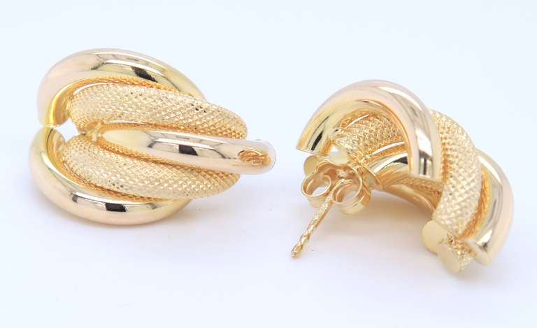 Lovely Yellow Gold Texture and Polished Twisted Earrings