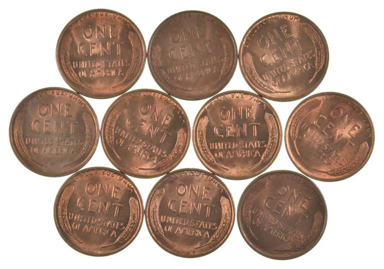 Lot of (10) 1930 BU Lincoln Wheat Cents Partial Roll