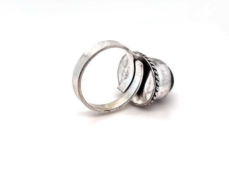 🦇Fangtastic!🦇Petite Oval Black Onyx Tibetan Silver Rope Design Ring