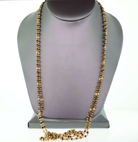 22k Handmade Italian Gold Capsule Necklace with Black Beads