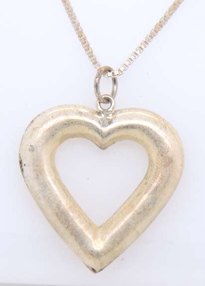Vintage Sterling Silver Heart Shaped Pendant on Chain