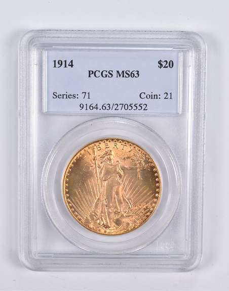 MS63 1914 $20 Saint-Gaudens Gold Double Eagle PCGS