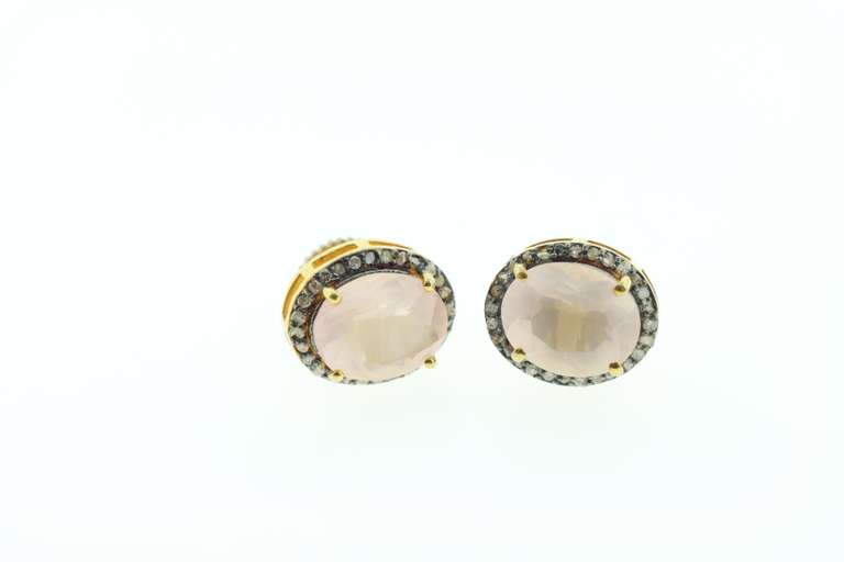 Delicate Pink Tourmaline Earrings with Gold Plated Silver with Diamond Accents