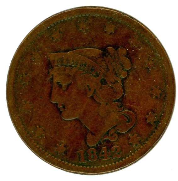 1842 Braided Hair Large Cent
