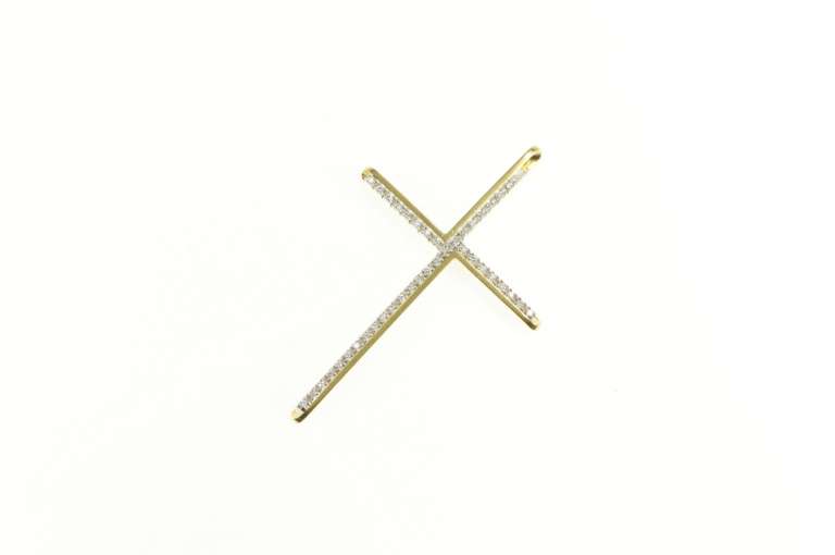 18K Yellow Gold 0.40 Ctw Diamond Encrusted Cross Christian Pendant
