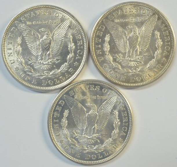 Choice BU 1921 P-D-S Morgan Silver Dollars. Flashy