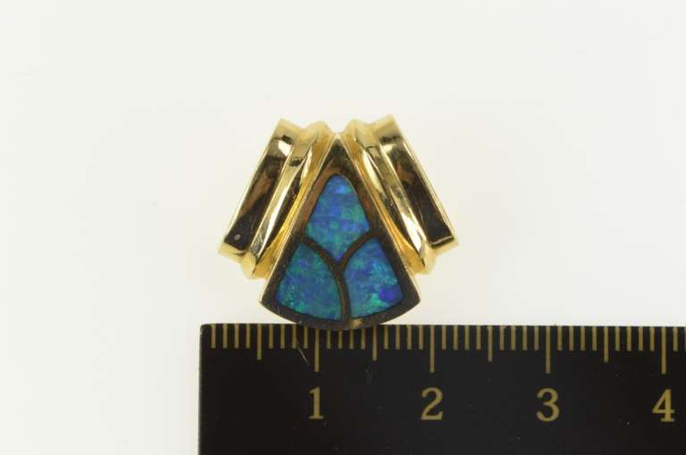 14K Yellow Gold Cardow Black Opal Mermaid Scale Inlay Slide Pendant