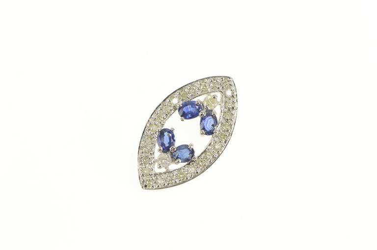 14K White Gold 1.31 Ctw Sapphire Diamond Evil Eye Nazar Pendant