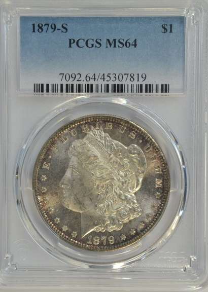 Virtual Gem BU 1879-S Morgan Silver Dollar. PCGS MS64