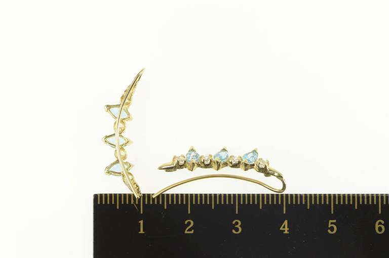 14K Yellow Gold Marquise Blue Topaz Curved CZ Drop Dangle Earrings