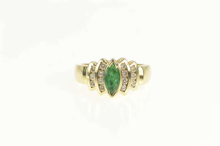 14K Yellow Gold 1.30 Ctw Marquise Emerald Diamond Engagement Ring